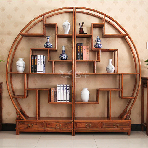仿古家具中式g多宝阁实木大圆形博古架双半圆茶叶古董置物架展示