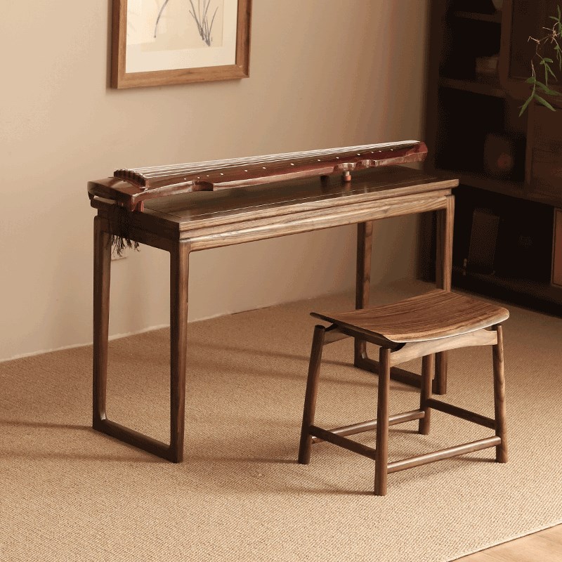 新中式禅意古琴桌凳实木共鸣琴桌老榆木家用O学生写字书桌小型茶