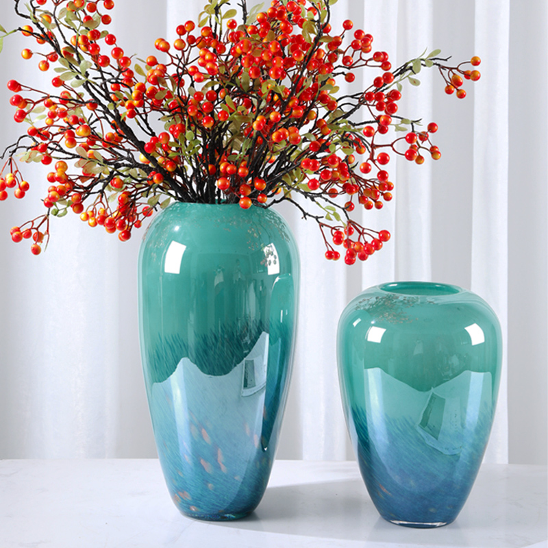 客厅电视柜高级感摆件玻璃轻奢新中G式琉璃插花大花瓶装饰品餐桌