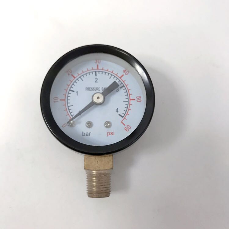 压力表 径向 直径40mm 压力0-4bar 60psi 螺纹ZG1/8 铜接头 铁壳
