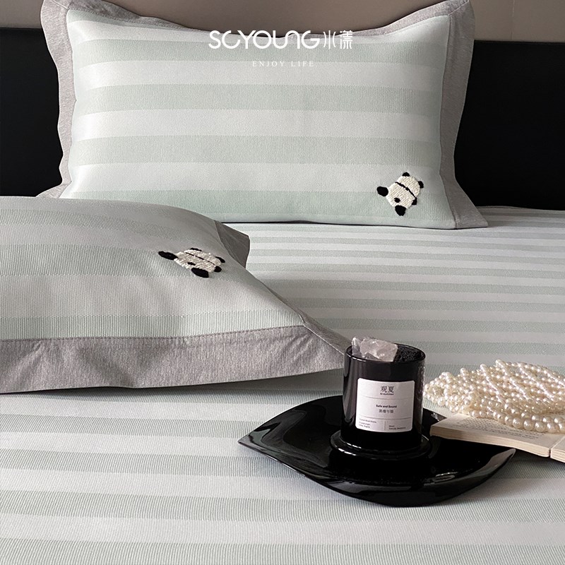 卡通熊猫A类防螨凉感冰丝席三件套夏季可水洗凉席床笠空调席