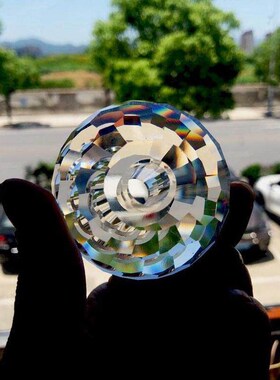 带孔的水晶玻璃球蜂窝面切割球多棱角水晶球摆件楼梯扶手拉手