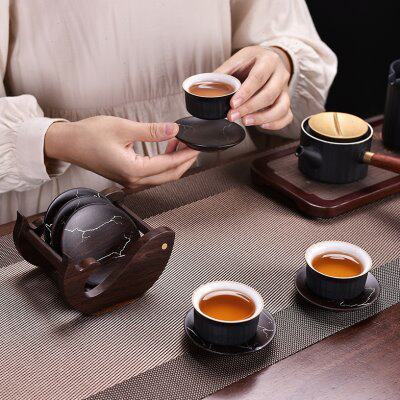 高端复古日式黑檀木实木杯垫杯托茶杯隔热垫功夫茶道配件整套组合