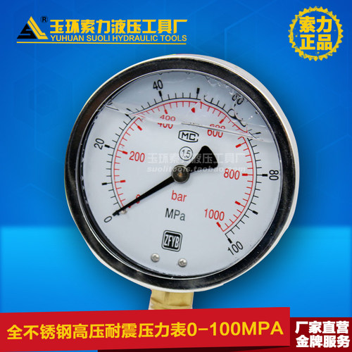 电动泵手动高压耐震压力表0-100mpa 全不锈钢防震防腐压力表 包邮