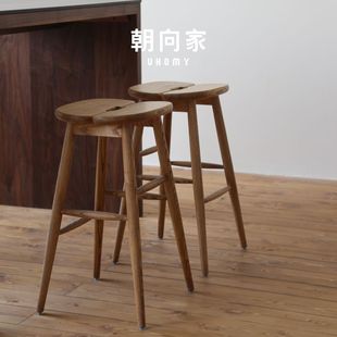 凳 朝向家黑胡桃实木简约吧台凳w酒吧凳高脚凳梯凳家用奶茶店日式