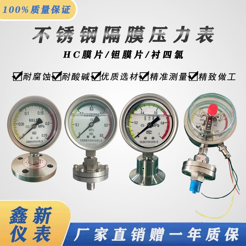 YTP100ML不锈钢隔膜压力表法兰螺纹式连接膜片DN25DN20四氟