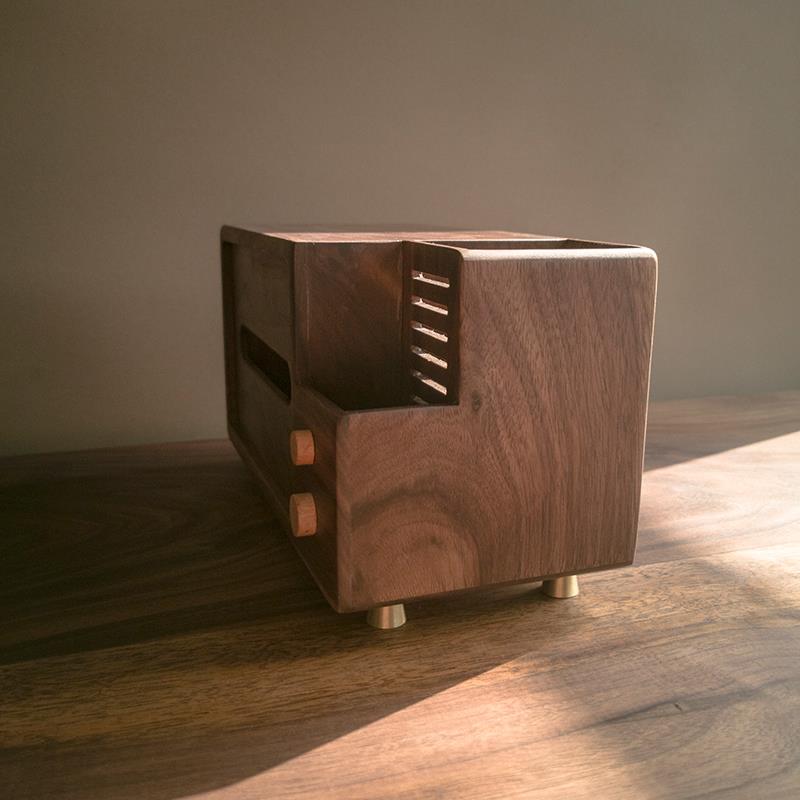 黑胡桃纸巾盒实木创意复古客厅多功能放遥控器收纳茶几桌面抽纸盒