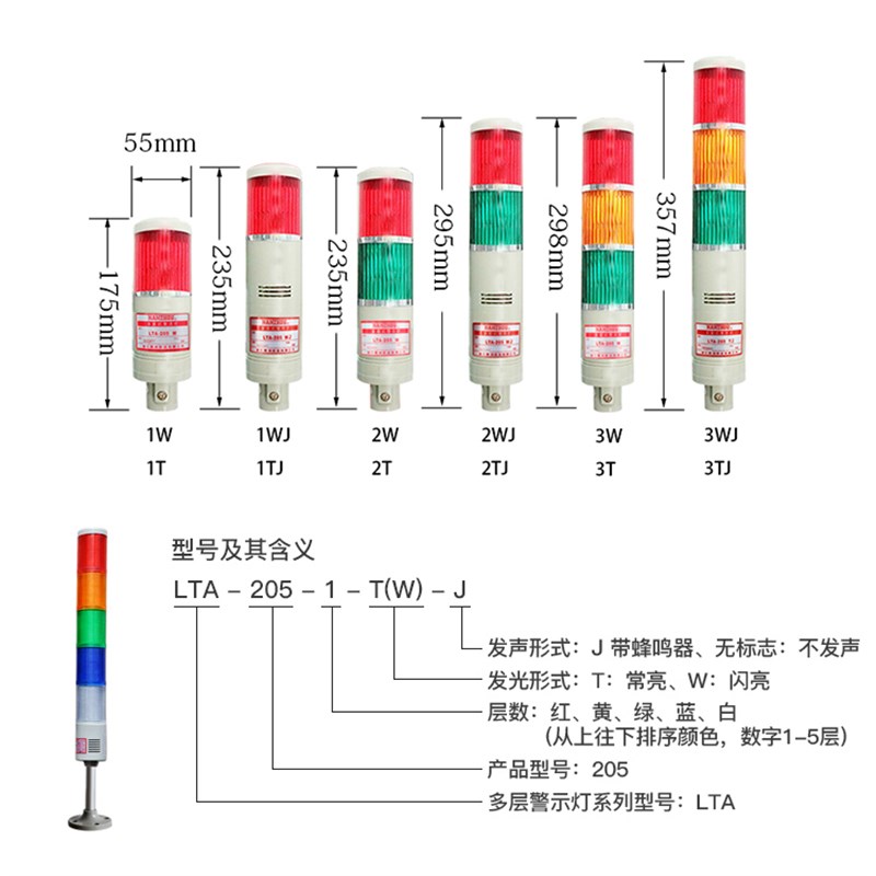 LTA-205TJ/WJ/T/W多层机床警示灯信号灯报警灯闪烁常亮带报警220V