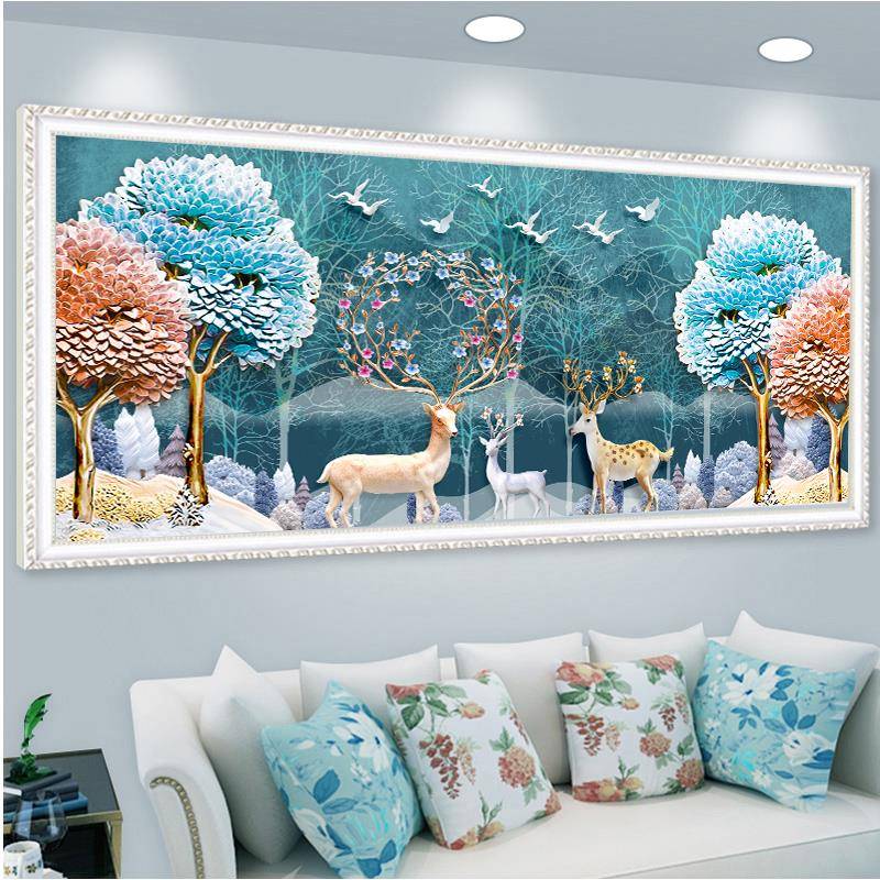 十字绣2025新款线绣客厅欧式发财麋鹿印花刺绣手工diy风景画卧室