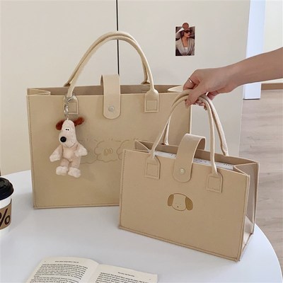 卡通毛毡包大容量简约托特包女旅行可携式通勤加厚大号购物袋手提