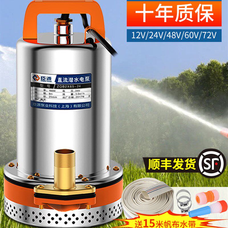 臣源直流潜水泵48V60V家用电动车农用小型12V24V电瓶抽水泵高扬程