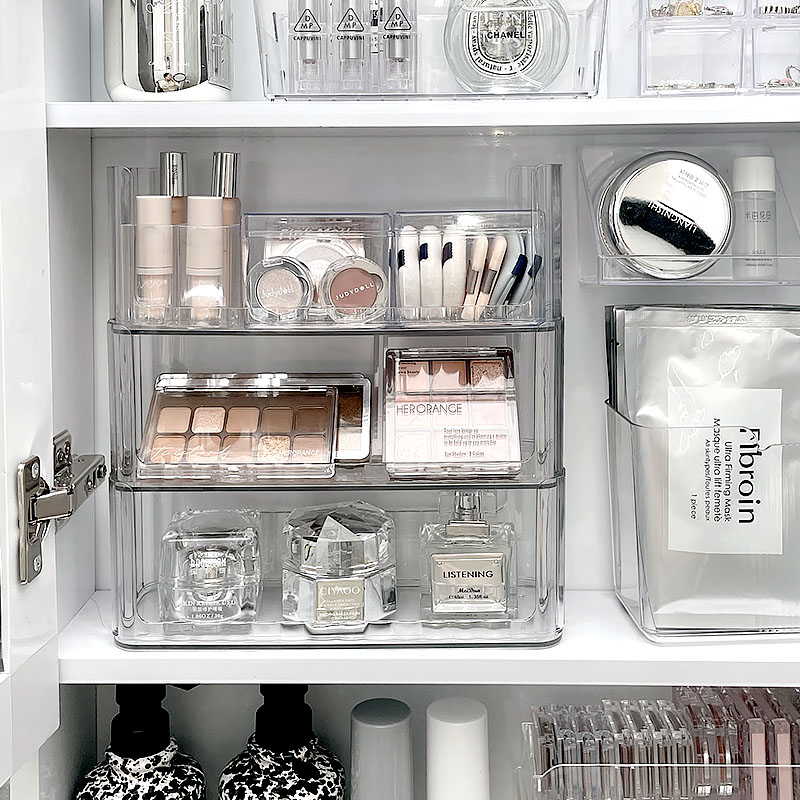 轻奢镜柜收纳盒浴室透明化妆品置物架化妆台口红护肤品桌面整理盒