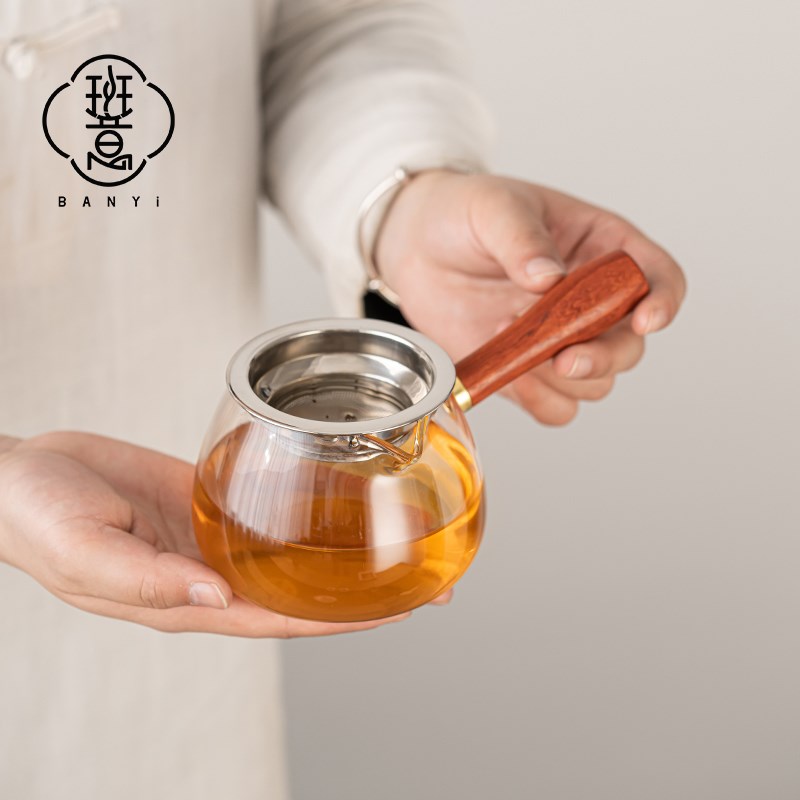 班意 耐热玻璃侧柄公道杯匀杯分茶器304不锈钢滤网泡茶壶冲茶器
