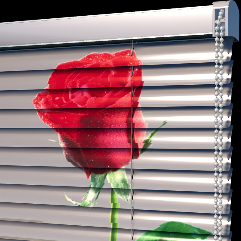 拉珠百叶窗帘印花定制图案画免打孔铝百叶帘电动手拉升降折叠卷帘