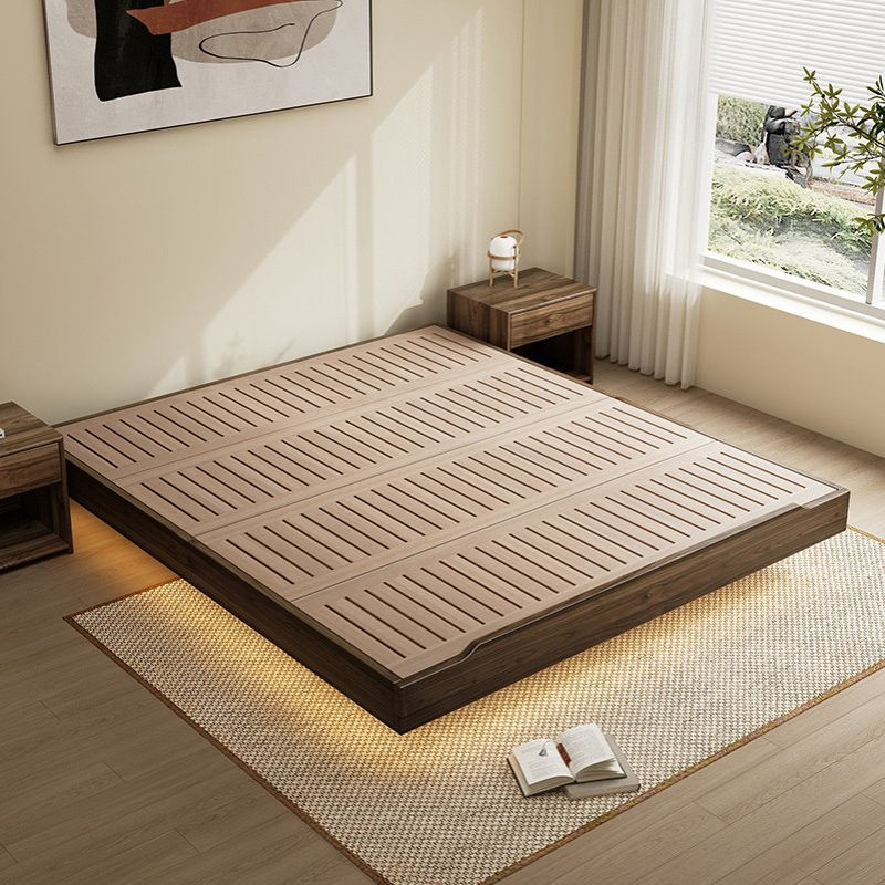 黑胡桃木色榻榻米无床头床悬浮床小户型卧室日式中古风实木地台床