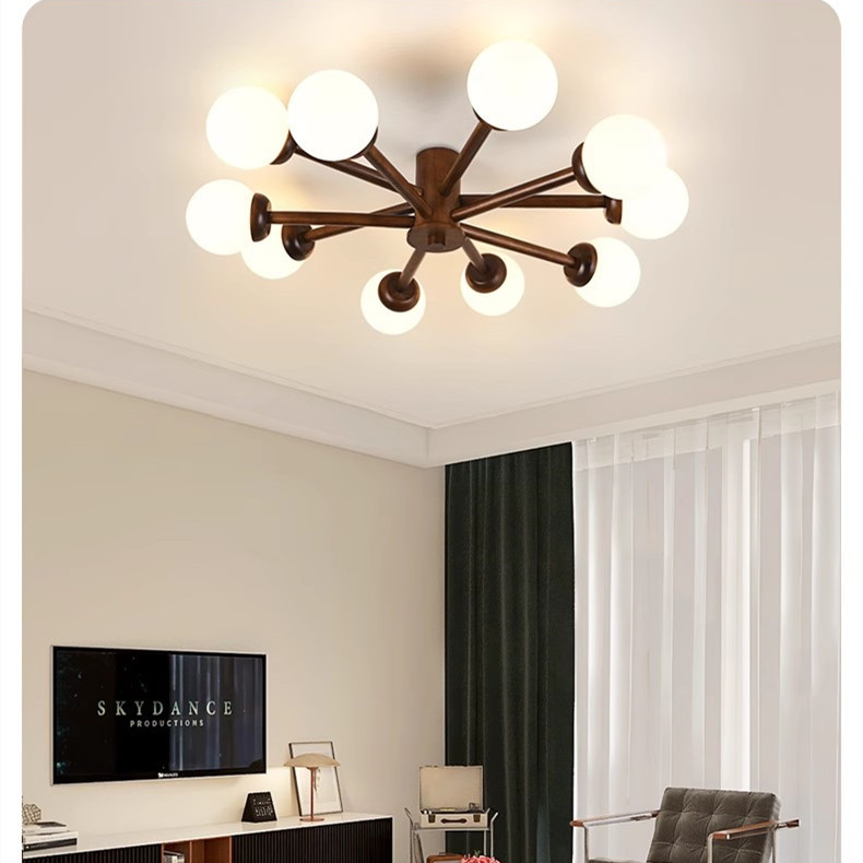 简约创意网红魔豆实木led客厅卧室书房胡桃木色吸顶灯灯具X1098