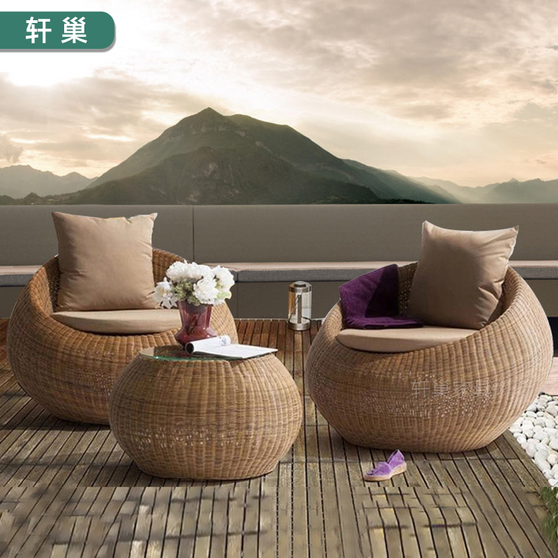 藤编室外沙发藤艺沙发 庭院露台休闲编藤沙发椅 户外沙发家具组合