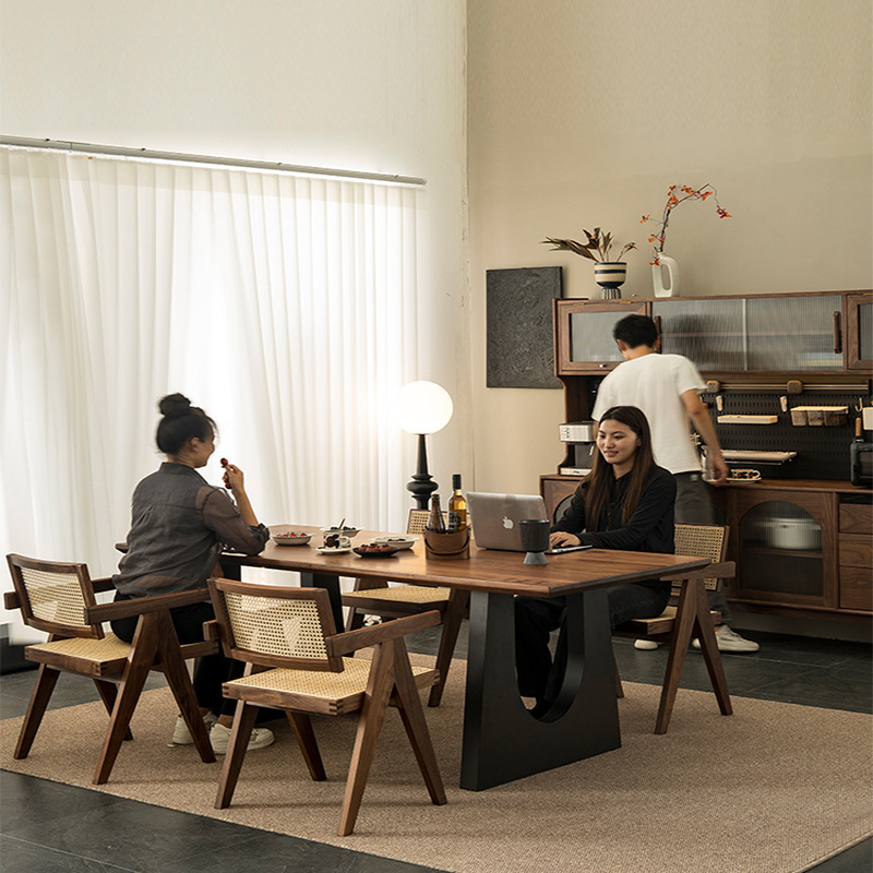 中古风北美黑胡桃木实木餐桌简约意式长方形复古大板工作台书桌