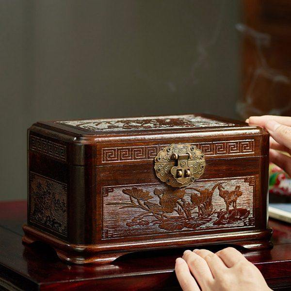 首饰盒带锁高档小叶紫檀实木中式红木梳妆盒小结婚陪嫁木质收纳盒,收纳整理,首饰盒,淘宝优惠券,粉丝福利购,淘宝优惠卷