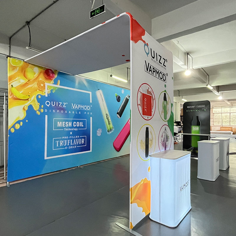 展馆展位搭建背景组合展示架 快幕秀热转印便携式可拆装展位吊顶