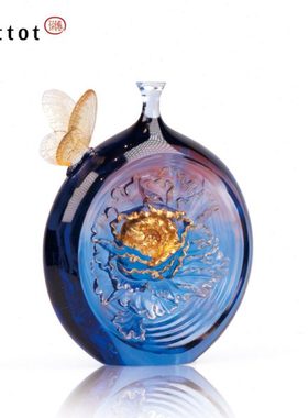 tittot琉园创意水晶琉璃牡丹花瓶客厅摆件轻奢 知心 结婚生日礼物