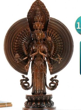 千手观音古铜雕花千臂千眼菩萨观音家用客厅桌面铜像摆件