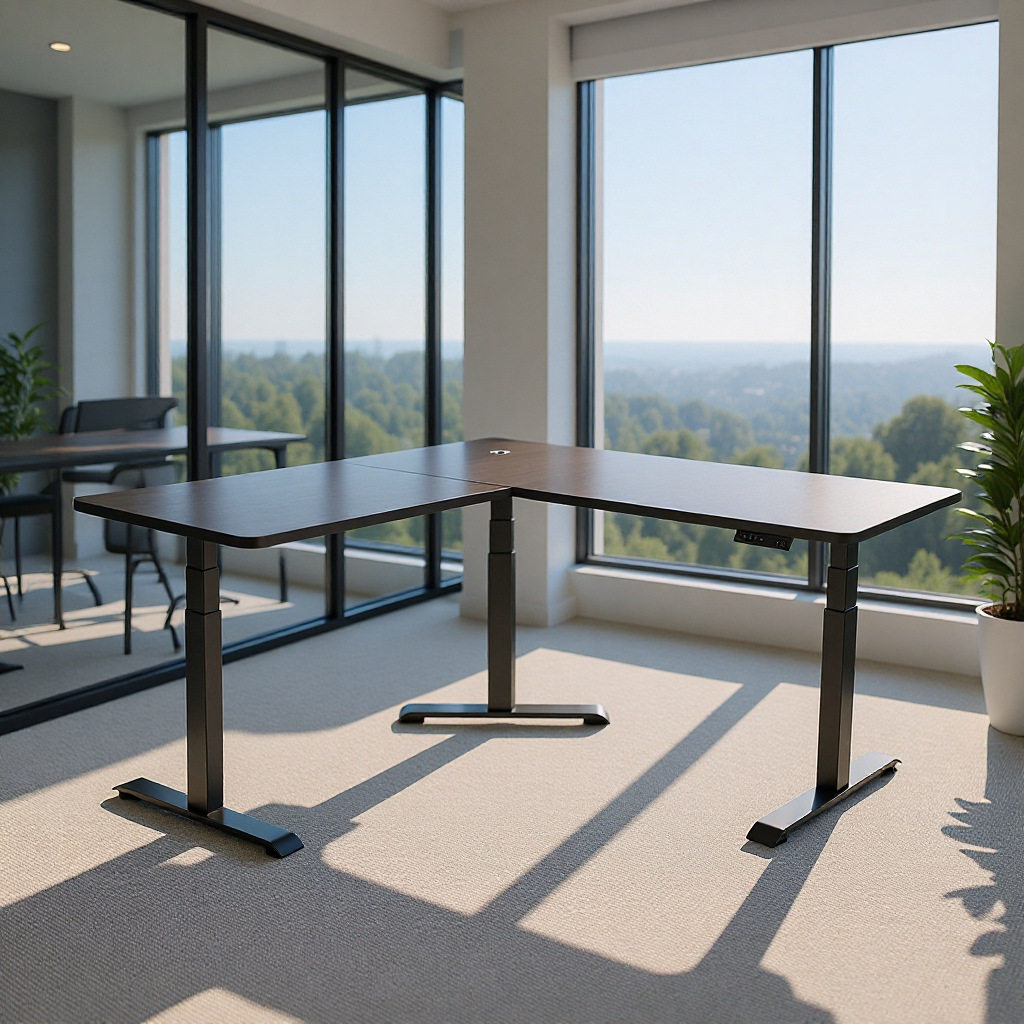 三电机正装三腿家用电动升降桌腿转角站立式台式总裁升降办公桌子