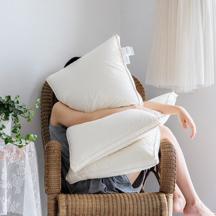 简约B中高低枕 品质无荧光全棉羽丝绒枕头 单人学生枕芯护颈枕柔