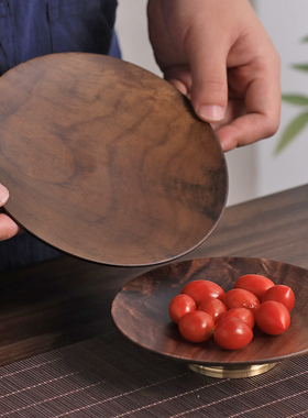 中式茶点盘精致黑胡桃木盘子水果干果零食盘点心实木托盘2025新款