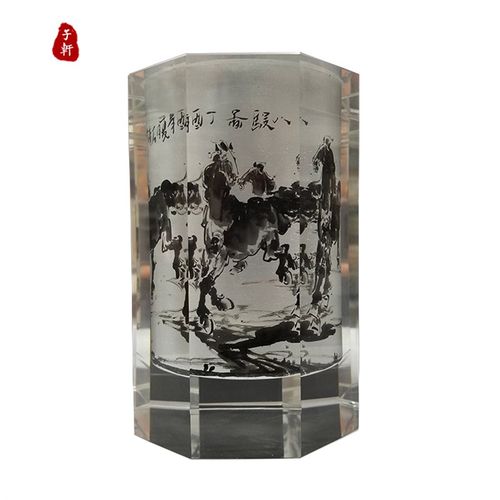 精品办公实用内画笔筒 创意礼品马到成功水晶摆件