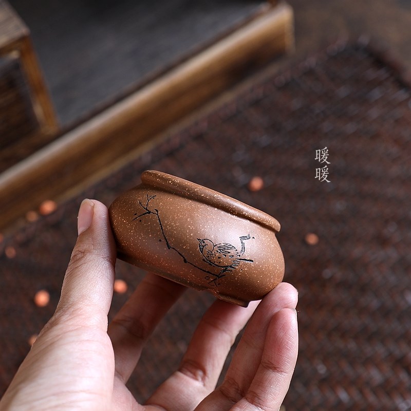 清心鸟束口微型圆盆暖暖精选紫砂小花盆精品手工刻绘微盆景盆