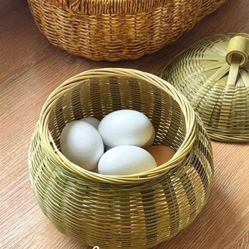 2025新款竹编制品茶叶罐南瓜篮家用零食鸡蛋收纳筐带盖子创意编织