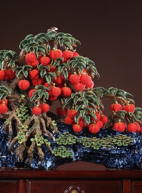 石湾陶瓷荔枝摆件客厅玄关酒柜办公室工艺品装饰开业乔迁新居礼品