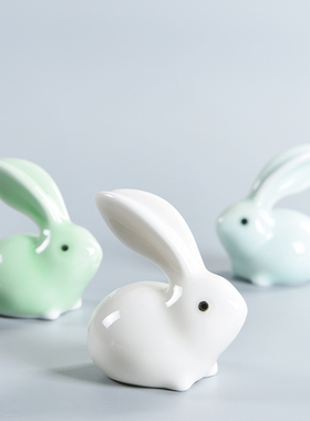 可爱小白兔子摆件陶瓷客厅家居工艺品摆设酒柜卡通萌兔装饰品礼品