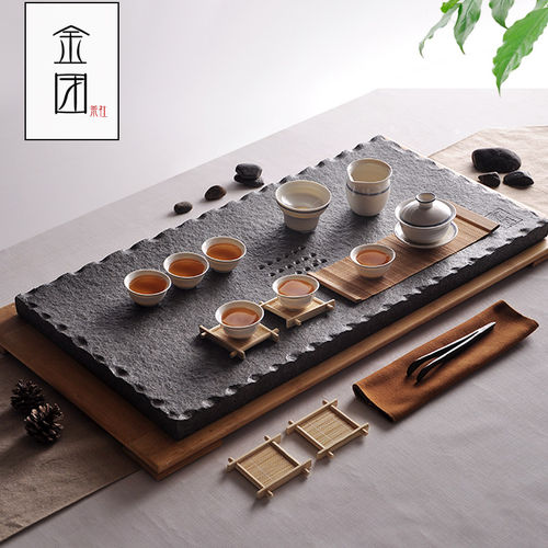 乌金石茶盘家用长方形大号石头茶具托盘简约石材茶台客厅功夫茶海