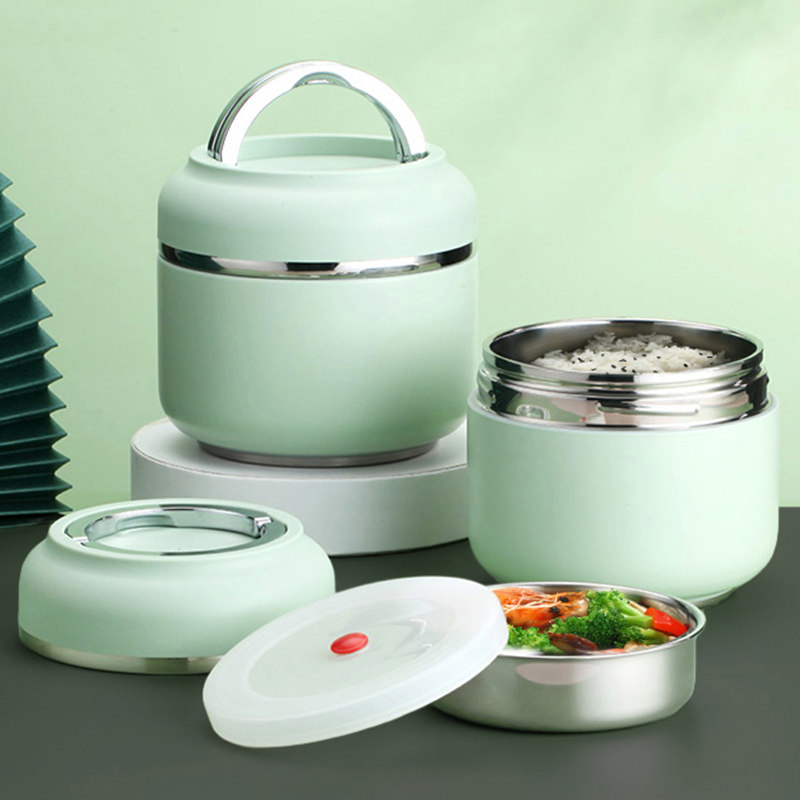 304不锈钢学生带饭保温饭盒上班族带提手保温桶便携圆形便当餐盒