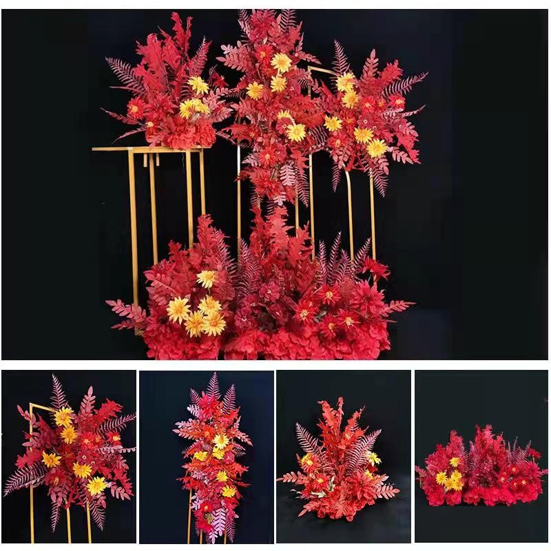 新款婚庆大款仿真绢花地排花成品珊瑚叶花排路引婚礼T台场景红色