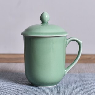 青瓷茶具茶杯带盖会议杯定制茶馆酒店专用礼品杯梅子青女士杯刻字