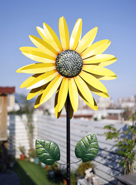 向日葵大风车民宿别墅露台创意景观摆件铁L艺户外花园装饰旋转庭