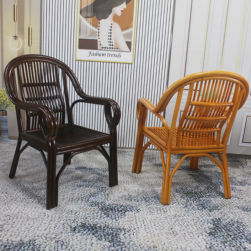 印尼藤编休闲椅家用阳台扶u手椅中式田园单人椅真藤靠背椅老人椅