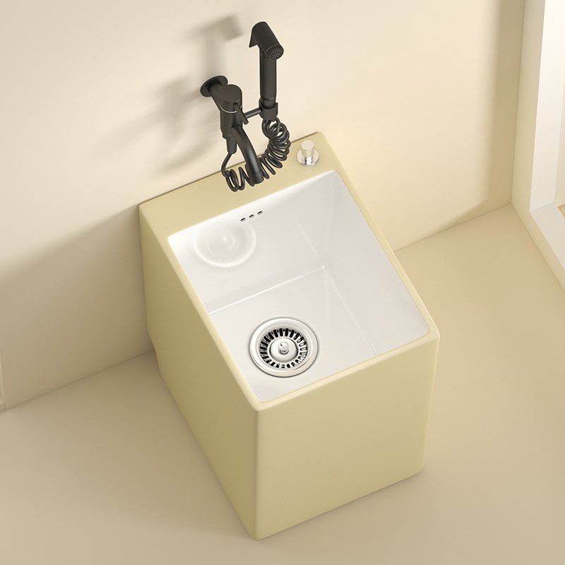 北欧奶油色c陶瓷30X40CM长方形落地式家用阳台拖把池小户型拖布池