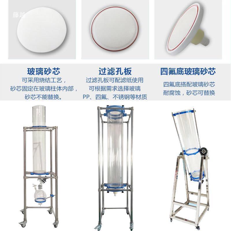 玻璃层析柱架子大孔树脂吸附柱四氟压双层夹套砂芯过滤柱储液球图片