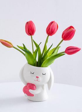 读途郁金香仿真花假花干花花束花陶瓷客厅桌面餐桌玄关摆件摆设