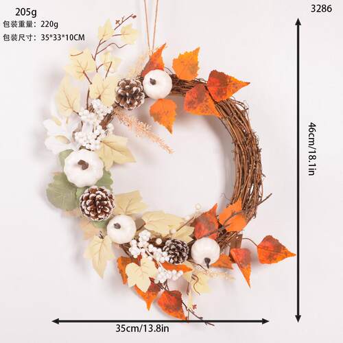 Harvest Festival装饰花环秋季感恩节枫叶浆果白南瓜花环农舍挂件