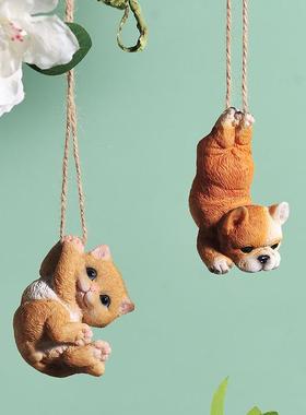 荡秋千小动物树上装饰挂件创意可爱花园庭院造景猫咪狗狗空中吊饰