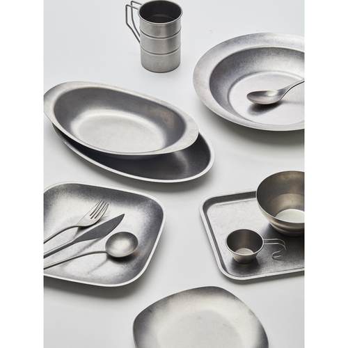 餐厅日式复古工业风做旧餐具不锈钢304雪花咖啡厅蛋糕烤肉店餐盘