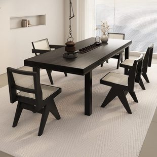 侘寂风黑色实木铁艺茶桌现代简约家用泡茶桌办公室会客桌功夫茶台