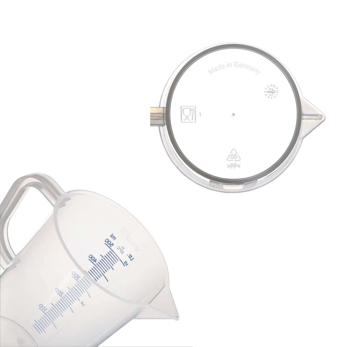 德国VITLAB有柄刻度量杯PP材质蓝色模压刻度带把手烧杯