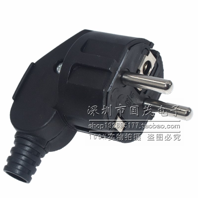 16A 250V德标自接线插头直/弯头款欧标德标两圆脚可拆卸组装插头