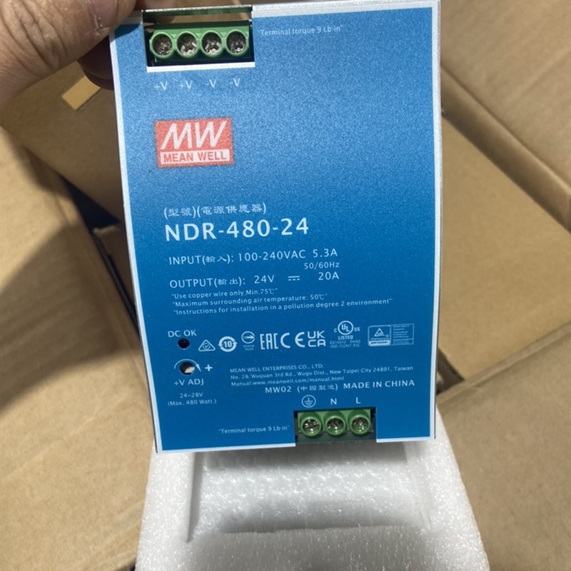 明纬NDR-480-24 明纬电源480W24V20A 台湾明纬正品货全新货